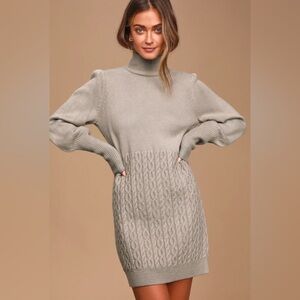 Lulu’s Fresh Perspective Grey Knit Turtleneck Sweater Dress